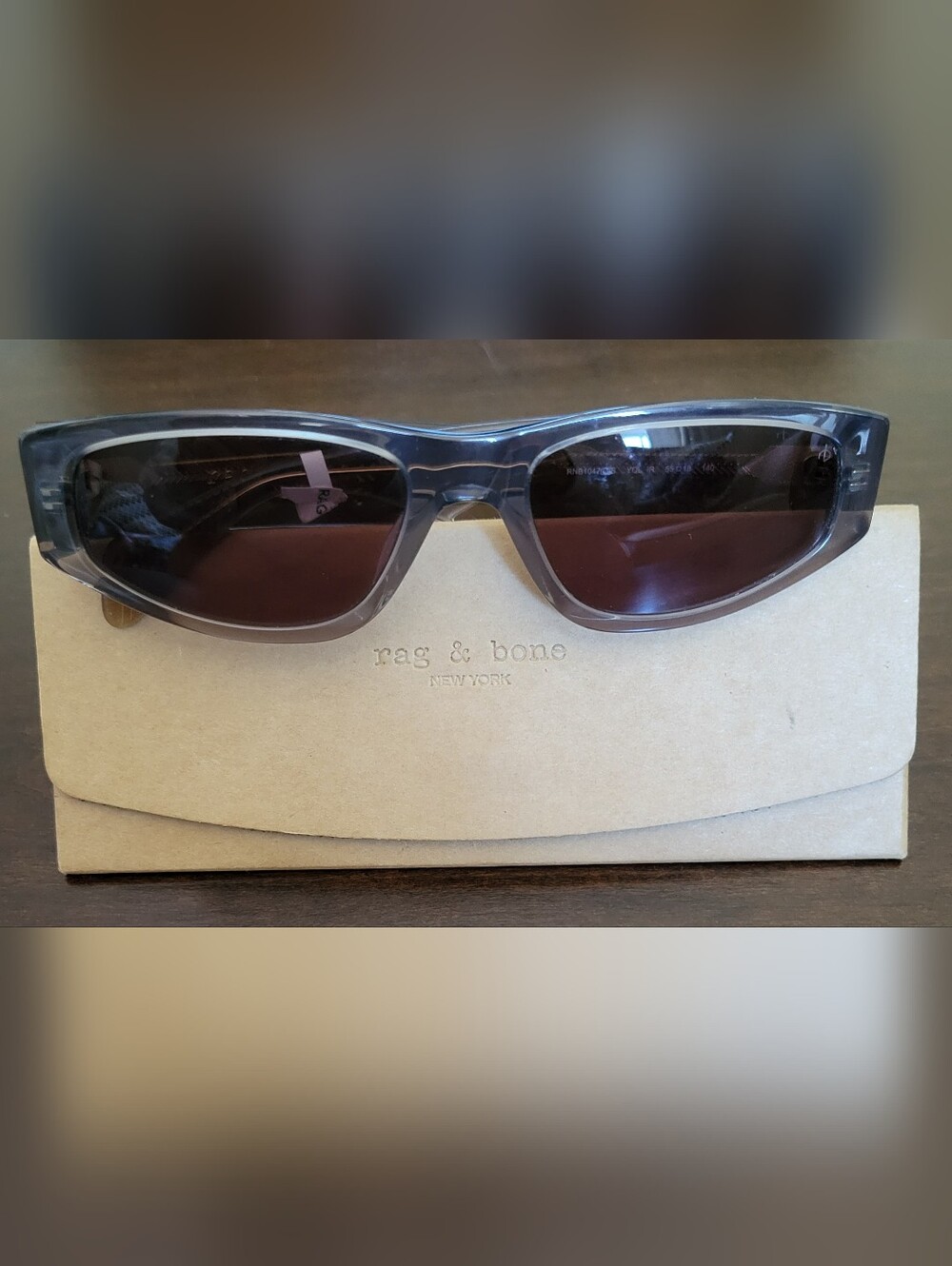rag & bone Translucent Gray Rectangular Sunglasses with Brown Lenses